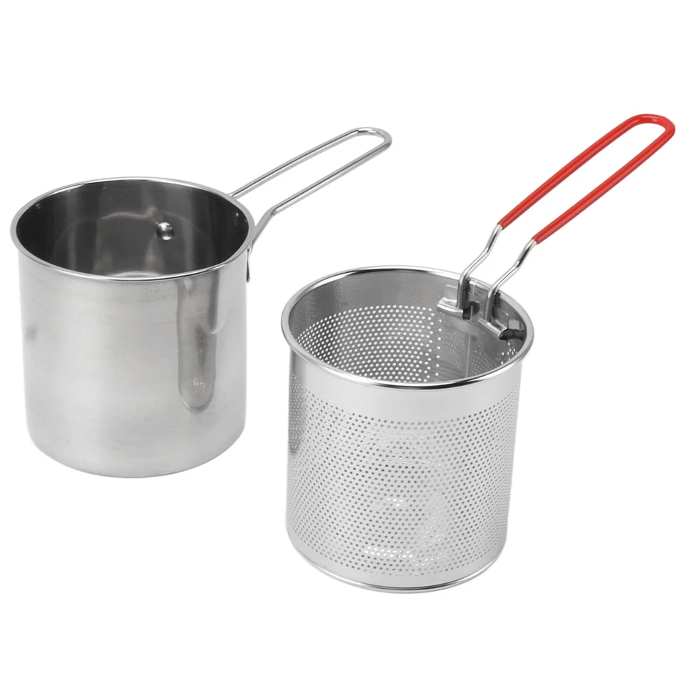 Deep Fryer Pot 304 Stainless Steel Frying Pan Stock Fry Pot With Strainer - Image 3 of 4