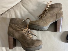 New Look Ladies Brown Wide Leg Suede Lace-up Heeled Ankle Boots Size 7 EUR 40