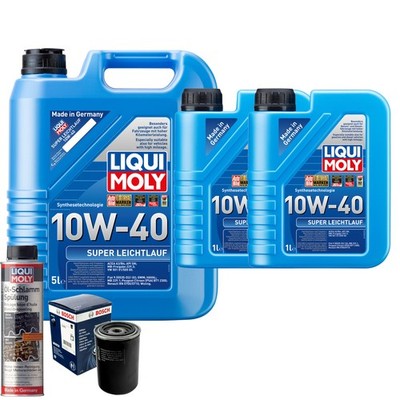 Motoröl 10W40 LIQUI MOLY Super Leichtlauf 7L+BOSCH Ölfilter +Ölschlammspülung