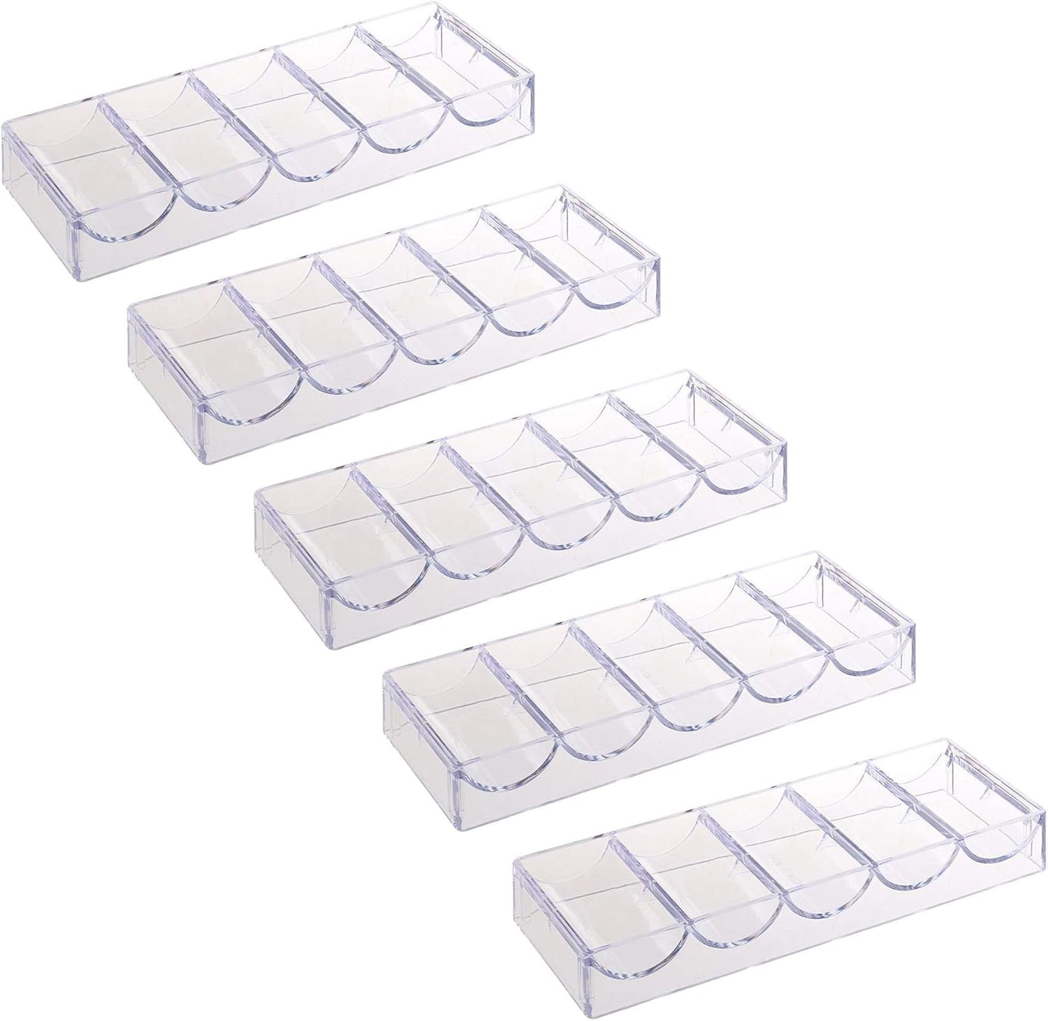 POFET 5pcs Acrylic Poker Chips Tray 100 Chips Storage Case for Party Home Casin