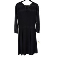NWT Calvin Klein Black Illusion-Stripe Fit & Flare Sweater Dress Size Small