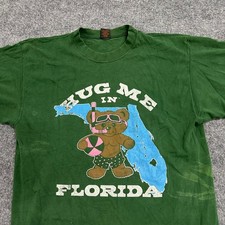 PM T-Shirt Mens Size L Green Hug Me In Florida Bear Graphic Cotton USA Made