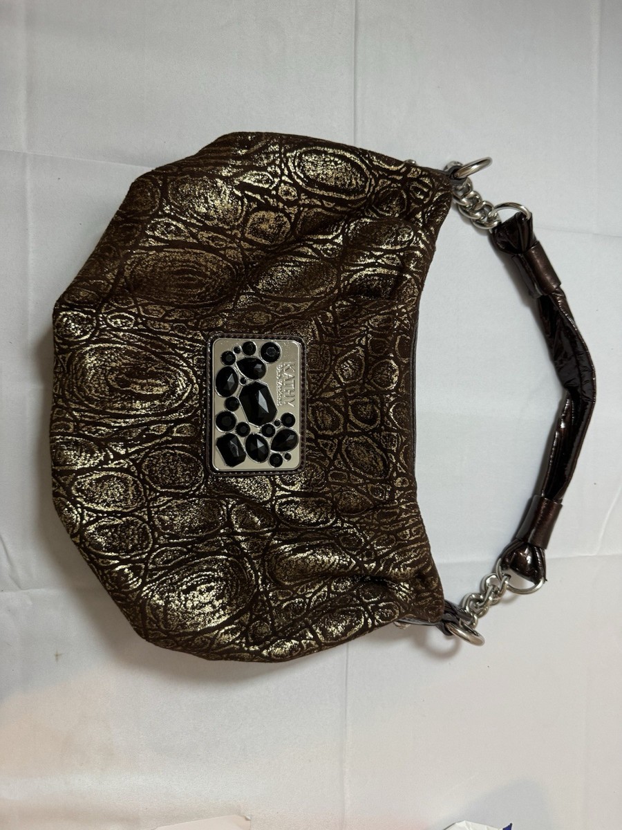 Kathy Van Zeeland Vintage Y2K Handbag Metal Black Stone Accent