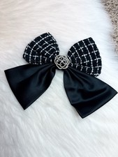 Black Satin Bow Brooch Pin Clip Camellia Flower New Handmade Gift