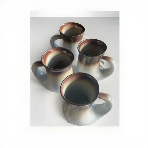 Vintage Artisan Peter Pots Ceramic   Set of 4 Mugs Coffee Cups with UniqueDesign