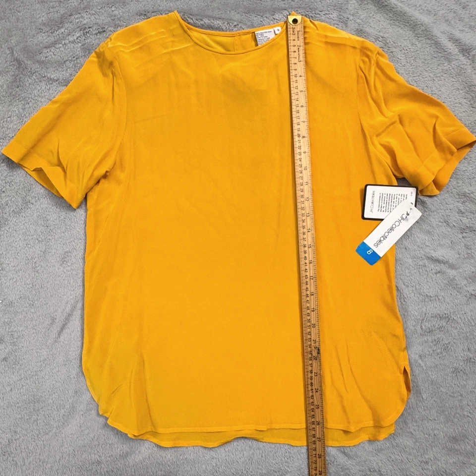 Blusa top manga corta 100 % seda amarilla talla 8 JH Collectibles nueva con etiquetas Foto 4 de 4