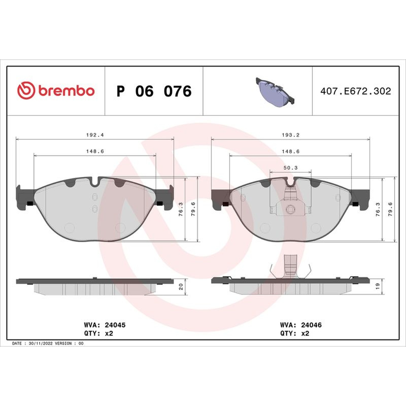 Front BREMBO P 06 076 Brake Pad Set, disc brake for ALPINA,BMW - Image 30