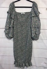 Petal & Pup Size 12 Smocked Midi Dress Green With Purple Floral Flirty Cute