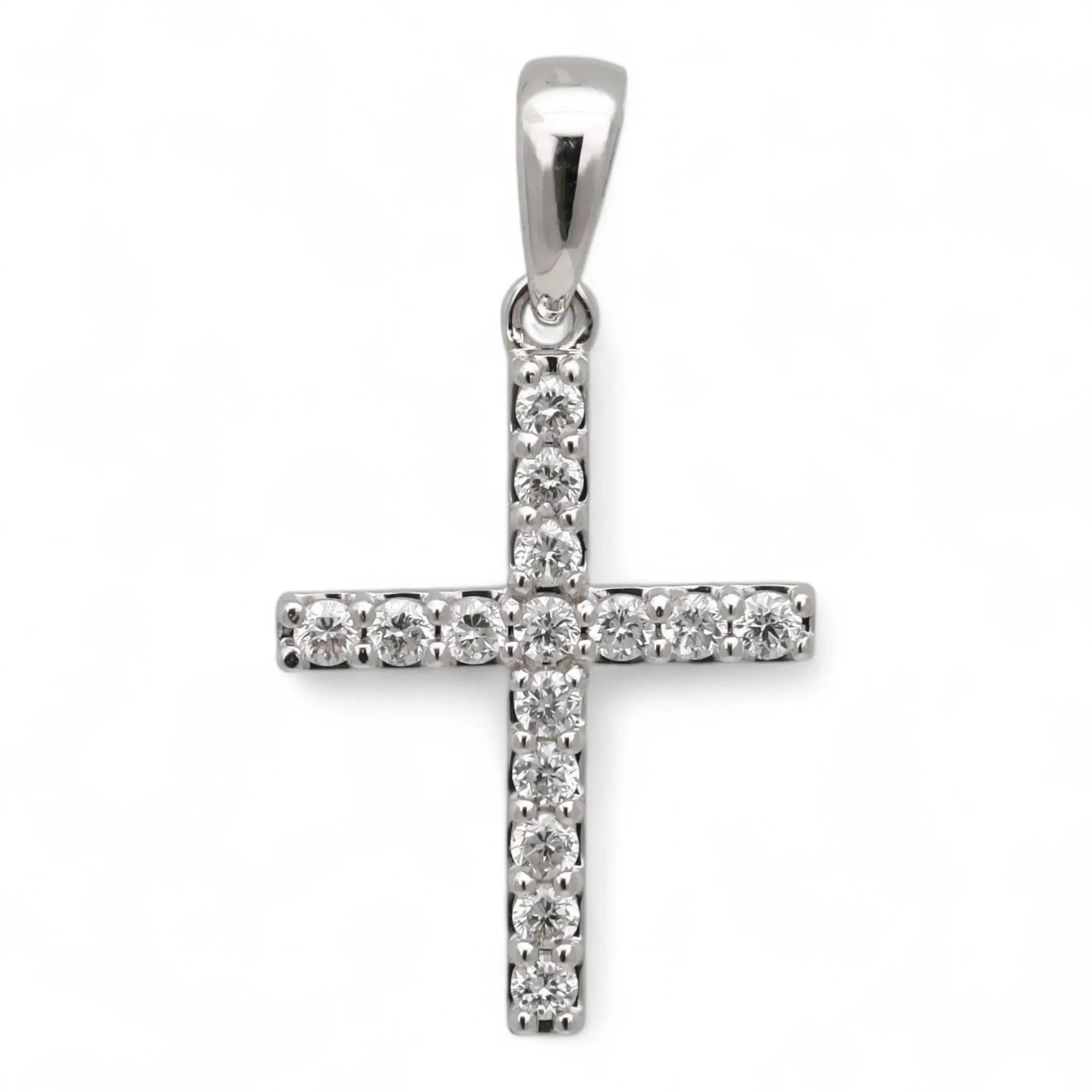 Round Cut Lab Grown Diamond Cross Pendant 14K White Gold 012Ctw 107390₽