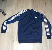 adidas Men's Navy/White 3-Stripe Full-Zip Track Jacket Pockets Size M