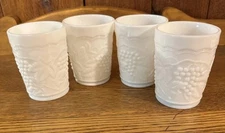 Set Of 4 Vintage Imperial Glass White Milk Glass Harvest Grape Tumblers~ 4 1/8"