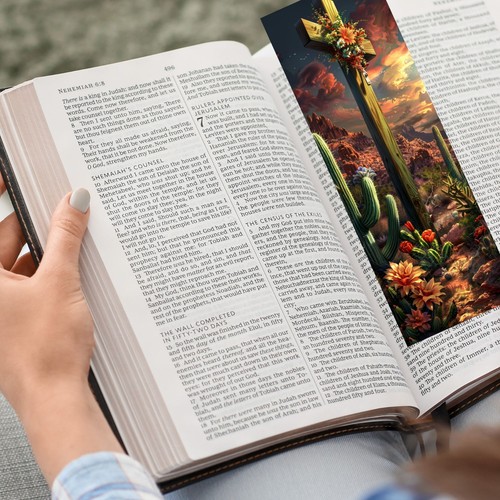 Floral Cross Religious Laminated Bookmark, Church Pastor Gift For Book Lover - Picture 2 of 8
