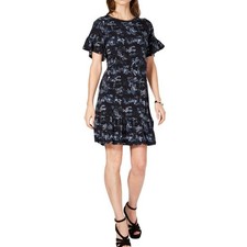 Michael Michael Kors Womens Printed Ruffled Short Sleeve Dress Size S