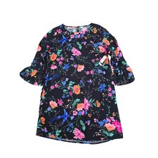 Old Navy Floral Print Dress Womens Large Black Pink Blue Bell Sleeve