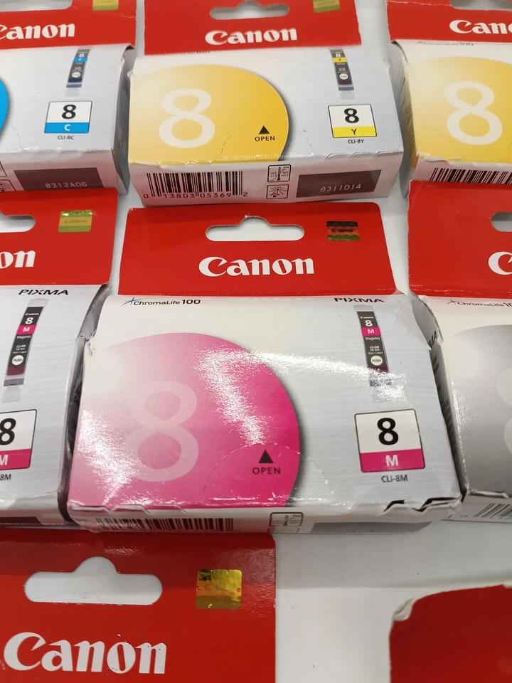 NUEVO 9 PK CARTUCHO DE TINTA ORIGINAL CANON PIXMA CLI-8 BK M C Y PM PC R G Pro9000 OEM Foto 4 de 4