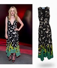 PRADA Zodiac Mermaid Flames Pleated Midi Dress Black IT38 US2 FW18 NWT Flaws