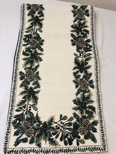 St Nicholas Square Christmas Table Runner 72x12 Holly Pinecone Tapestry