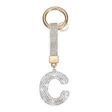 Initial Keychain for Women, Cute Sparkly Rhinestone Key Chains White Letter C 