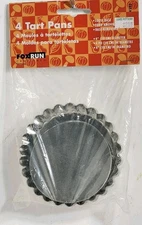 FOX RUN Craftsmen Set 4 Tart Pans 4590 Fluted Loose Base Removable Bottom 4" 