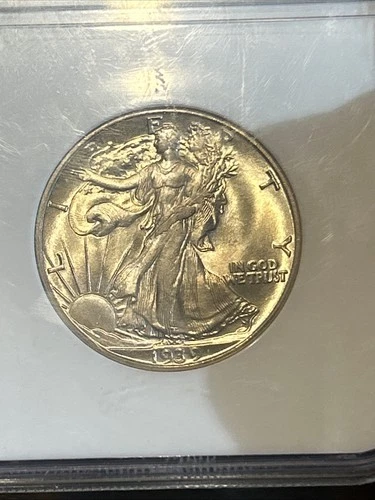 1939-D Walking Liberty Half Dollar NGC MS 65 Old Holder Satiny And White