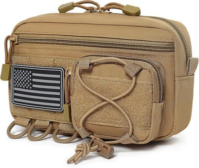 Tactical Molle Horizontal Admin Pouch with Front Drawstring Coyote Brown 