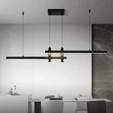 Modern Black Linear Pendant Lights Kitchen Island Lighting Minimalist Led Cha...