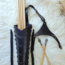 Medieval ARCHERY Black Leather QUIVER Side  / Arrow Hip Quiver /Medieval Quiver.
