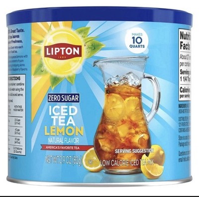 1 Lipton ZERO SUGAR Iced Tea Mix LEMON 2.9 oz Makes 10 Quarts  82g