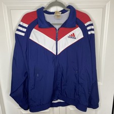 Vintage 90  s Adidas Men's Navy Red White Track Jacket M Full-Zip