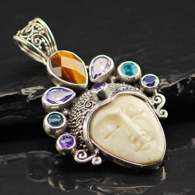 Bali Göttin Amethyst Topas Anhänger Sterlingsilber