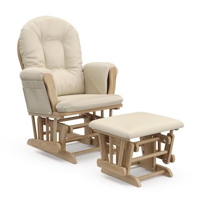Premium Nursery Glider Chair Ottoman Set Soft Fabric Smooth Glide Storage Pocket