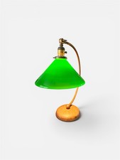 Antique 1910 Arched Brass Desk Lamp Green Cased Glass Shade Emeralite Steampunk