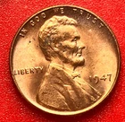 1947-P Lincoln Wheat Cent Penny GEM RED BU From an Original Bank Roll