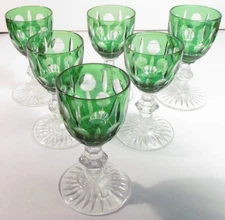 Set Of 6 Emerald Crystal Cut To Clear Cordial/Liqueur Glasses
