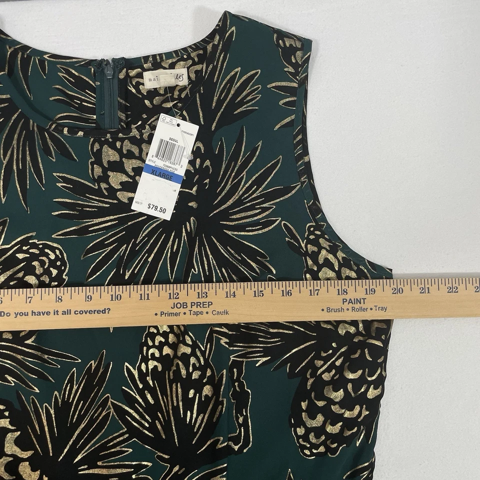 Maison Jules Pandorosa Dress Womens Green Gold Black Lined Sleeveless. - Image 2 of 4