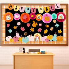 Happy Fall Bulletin Board Classroom Decorations with 3D Paper Fans