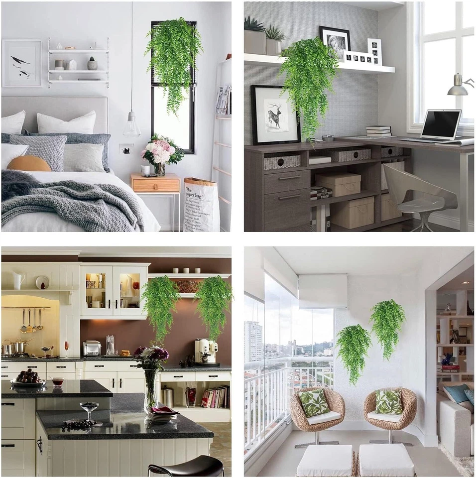 4 Artificial Hanging Plants Fake Fern Trailing Foliage Plastic Flower Leaf Decor - Image 2 of 4