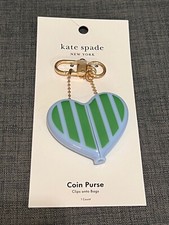 Kate Spade x Target Striped Heart Coin Purse Keychain Bag Charm green/blue