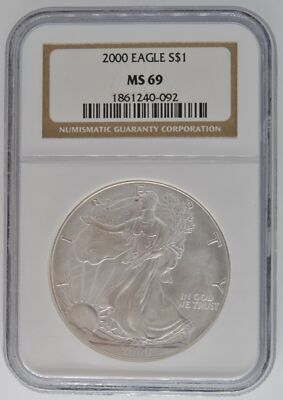 アメリカンイーグル銀貨 1oz 2000年 2000 American Silver Eagle Certified NGC MS 69 $1 Dollar 1 Oz Coin