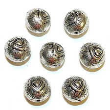 MB7260 Antiqued Silver 10mm Round Heart Deco Metal Spacer Beads 25pc