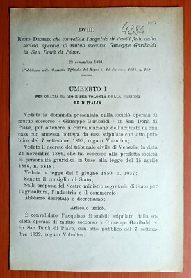 SAN DONA' DI PIAVE 1894, ROYAL DECREE VALIDATING STABLE PURCHASE-4284