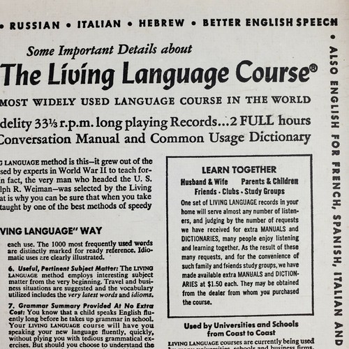 Living German A Complete Language Course Vinyl 40 Lessons 1956 Boxed Vintage - Picture 6 of 12