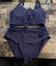 ZAFUL FOREVER YOUNG 2 PIECE KNOTTED FRONT HIGH WAIST-SWIMSUIT  SIZE 8 L BLUE