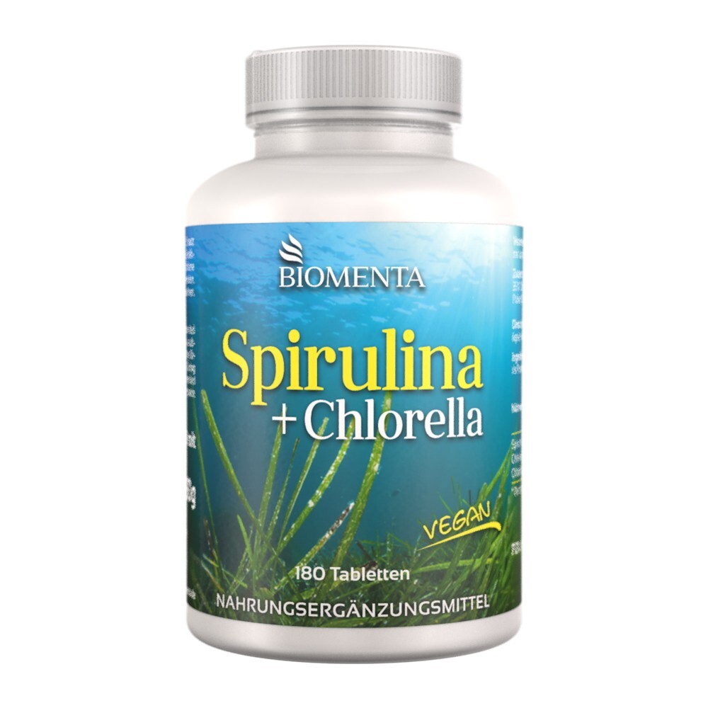 [55,50€/1Kg] Chlorella Pulver Spirulina Tabletten Komplex –BIOMENTA- 180 St.