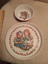Raggedy Ann and Andy Plate and Bowl Child's dish set 1969 Doll Advertising 2 pc