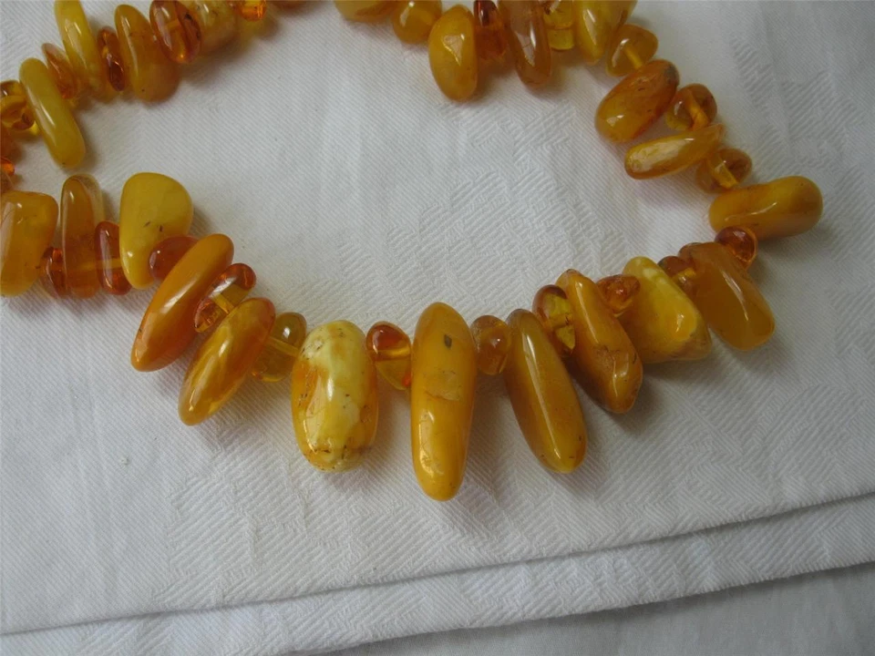 Antiguo collar de cuentas grandes ámbar yema de huevo caramelo báltico chino 74 gramos Foto 4 de 4