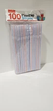 Lot of 10 100 pks DrinkMate Flexible Straws - white, red and blue stripes 1000!