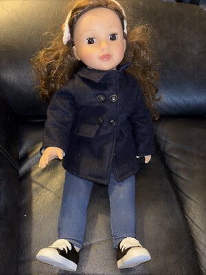 Lotus Onda Doll 18'' Long Brown Wavy Hair Brown Eyes Peacoat Xmas Beanie