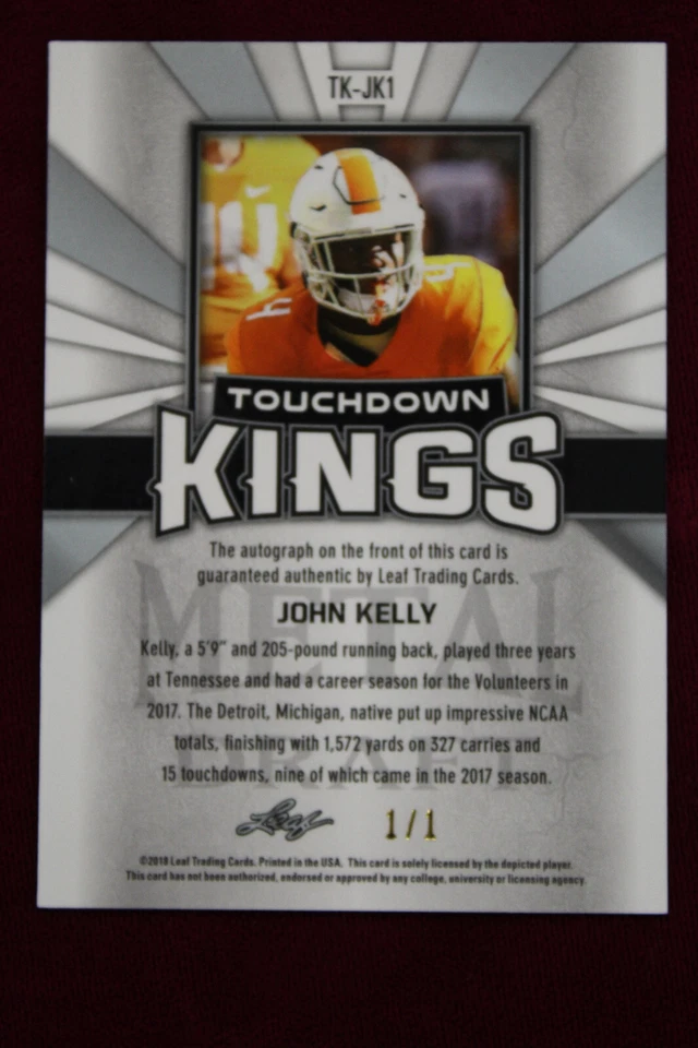 2018 Leaf Metal Draft GOLD Touchdown Kings AUTO John Kelly 1/1 Vols Browns - Image 3 of 4