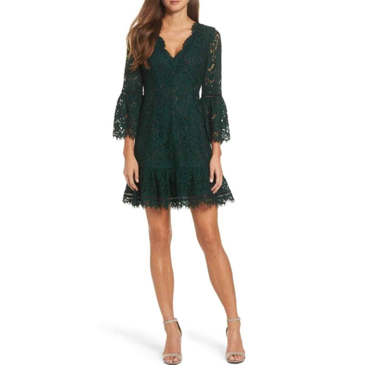 eliza j green lace dress Women's Eliza J Bell Sleeve Lace Cocktail Dress, Size 6